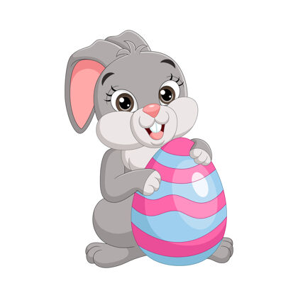 背景可爱的复活节兔子拿着装饰过的彩蛋兔子兔子卡通