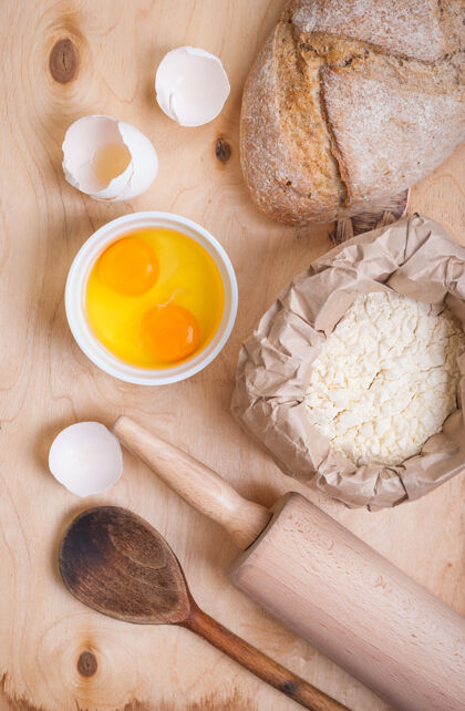 器具烘焙配料-鸡蛋 蛋壳 面粉 擀面杖 勺子 面包别针面粉乡村