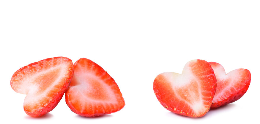 甜草莓心形浆果隔离在白色分段事件问候