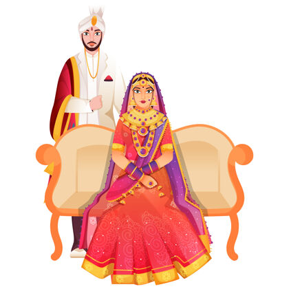 文化美丽的印度新娘和她的新郎印度教传统新娘