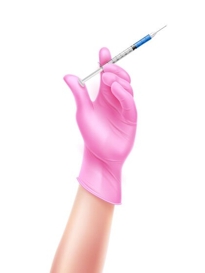 手臂现实医生手在无菌粉红色手套持有注射器插图现实疾病科学