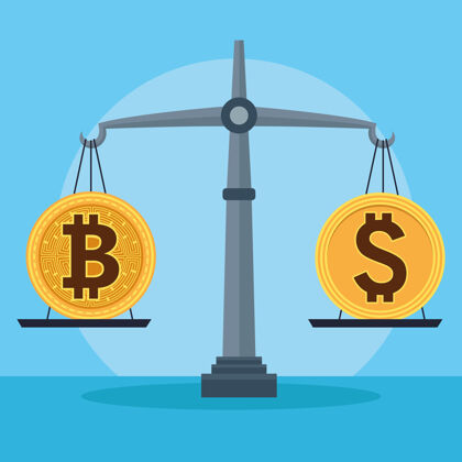 加密货币比特币和美元在平衡网络货币技术矢量插图设计集合交易所商业