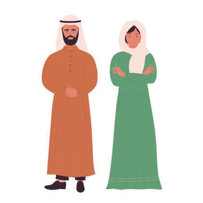 家庭或夫妇的人 阿拉伯年轻的丈夫和妻子站在一起插画衣服人