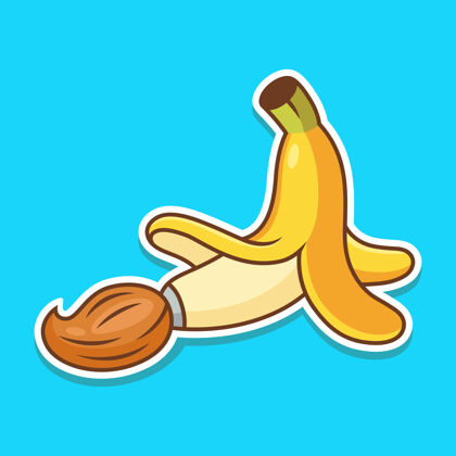 绘画香蕉刷图标插图.香蕉卡通标志 水果图标概念白色隔离搞笑食物健康