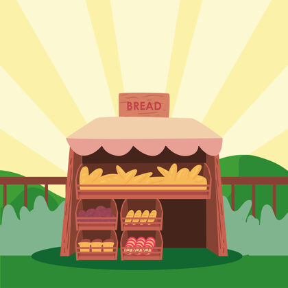 面包面包市场上的条纹背景店零售插图设计商业消费主义支付