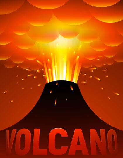 烟火山喷发.卡通插图活跃火山火花