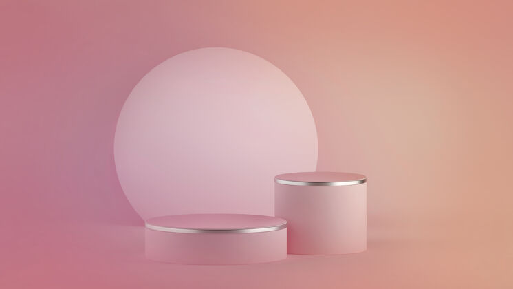 现代抽象粉色现代简约的3d渲染背景.圆柱体领奖台圆柱讲台奢华