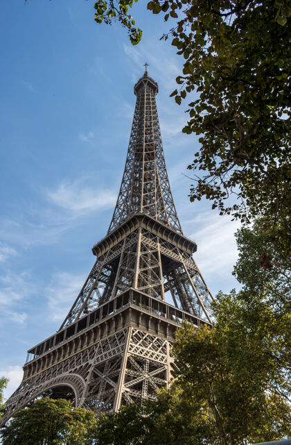 天空法国巴黎被树木覆盖的埃菲尔铁塔城市铁塔法国