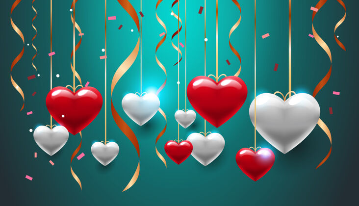祝贺情人节庆祝爱横幅传单或贺卡与心横向插图聚会现实购物