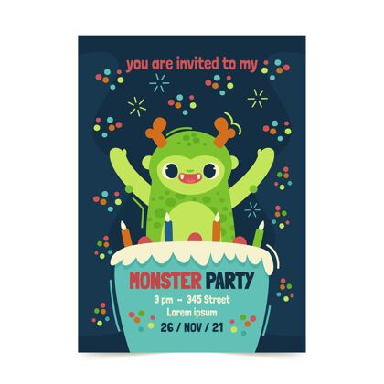 生日请柬扁怪物生日请柬模板孩子生日聚会生日怪物