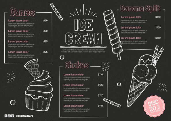 冰淇淋手绘冰激凌黑板菜单模板食物菜单手绘