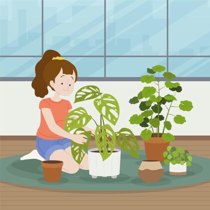 蔬菜女人照顾植物平面设计照顾人平面设计