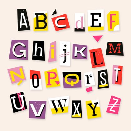 字母纸制赎金信套装字母表彩色纸张风格