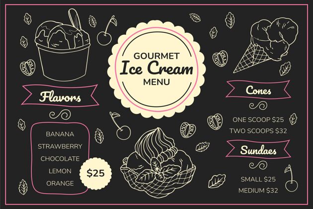 甜点冰激凌黑板菜单模板手绘食物奶油季节