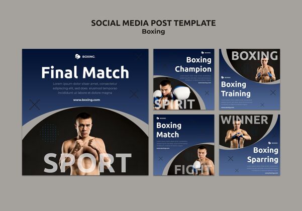 运动Instagram为男拳击手的拳击运动发布集合训练活动社交媒体模板