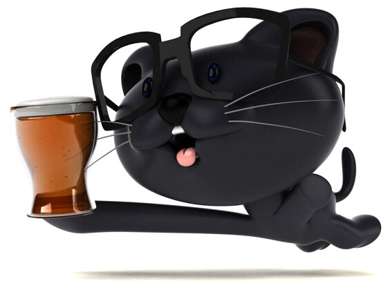 动物有趣的猫三维插图搞笑啤酒猫