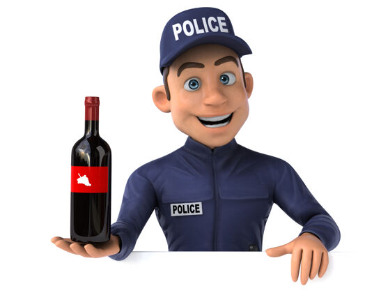 法律有趣的卡通警察三维插图枪酒警察