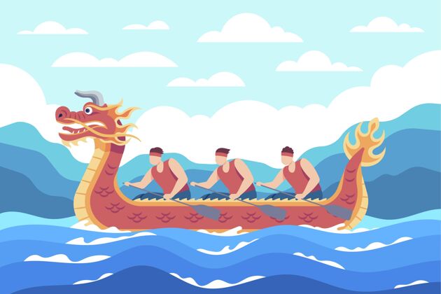 传统平直的龙舟背景中文龙舟赛中国
