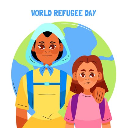 难民手绘世界难民日插图活动冲突难民日