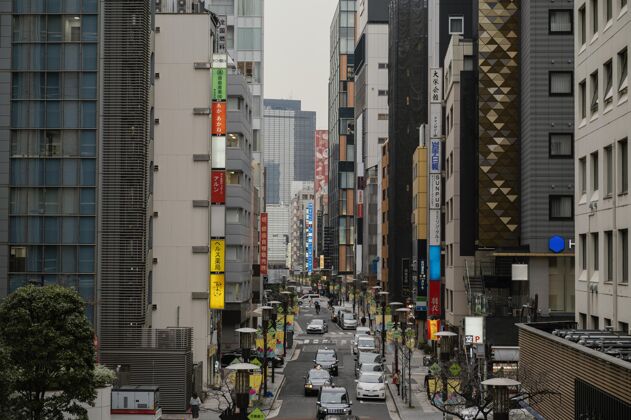 透视在日本街上开车白天日本城市