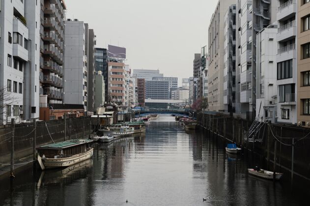 大都市美丽的日本城市建筑空街透视图