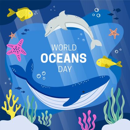 生态系统有机平面世界海洋日插画星球全球平面设计