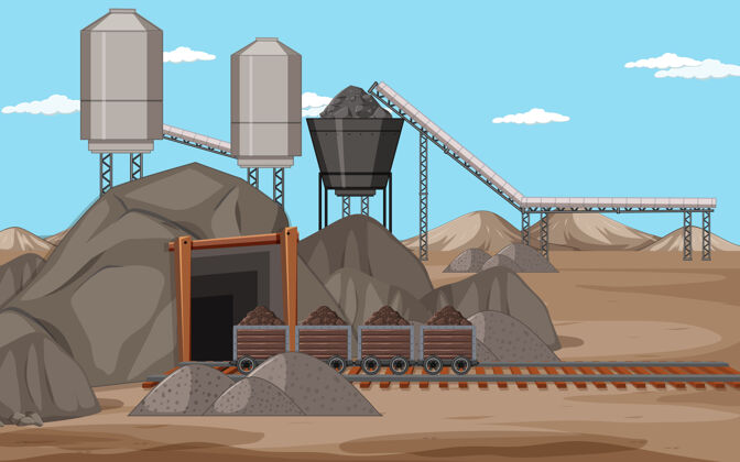 背景煤矿景观外面卡通采矿