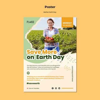 印刷模板地球母亲节海报模板与照片地球母亲海报蔬菜
