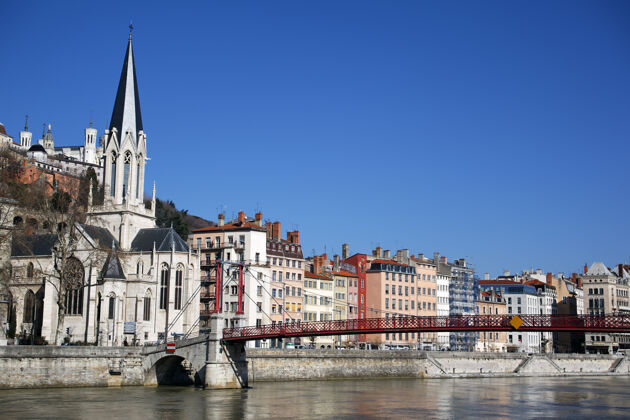 城市景观里昂城的著名景色地标天主教天空