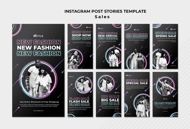 促销时尚销售instagram故事模板新收集购买折扣