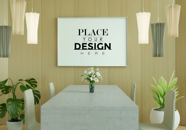 室内餐厅模型中的墙壁艺术画布或画框餐厅模型图片
