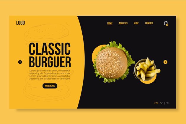 饮食美国食品网站与汉堡照片模板美味食品营养