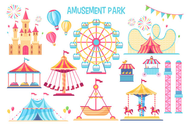 博览会多彩的游乐场平面元素集娱乐城市景观公园