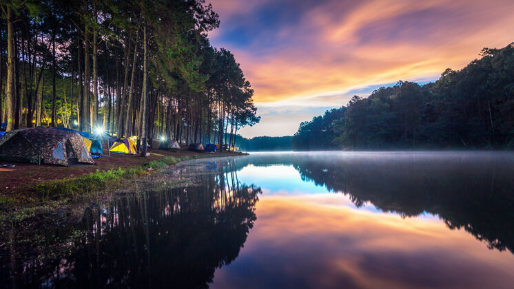 季节泰国庞美洪森省庞公湖美丽的早晨排水梅