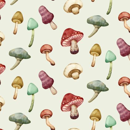水彩手绘蘑菇图案蘑菇墙纸背景