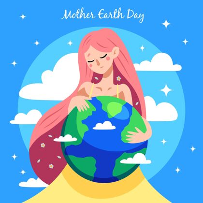 生态系统手绘地球母亲节？插图地球母亲地球母亲日花