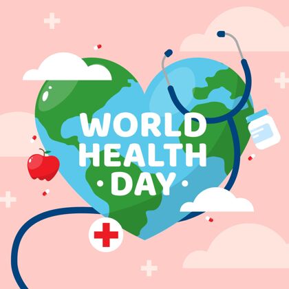 医疗保健平面世界卫生日庆祝插画4月7日平面设计插图