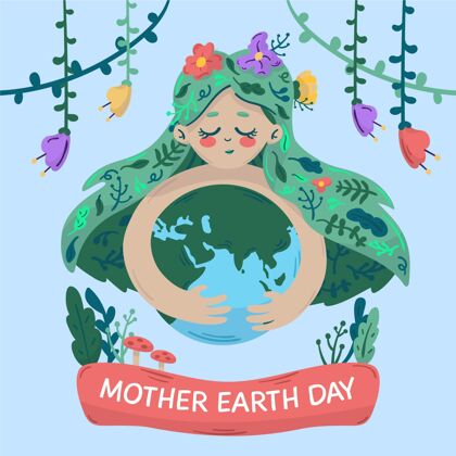 花手绘地球母亲节插图生态系统自然全球