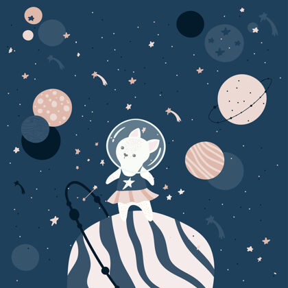 行星手绘宇航员猫动物猫T恤