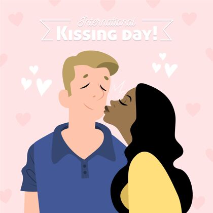 接吻手绘国际接吻日插画与情侣接吻对感情插画