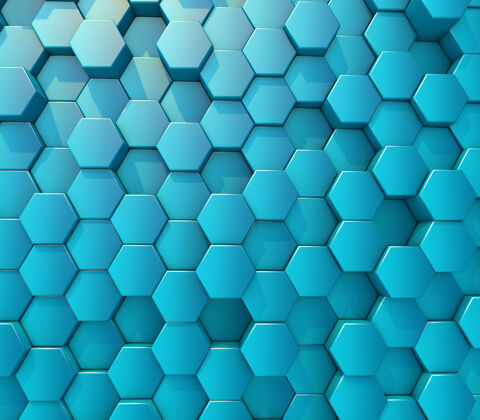 块三维渲染的抽象与挤出六边形墙立方体未来派结构