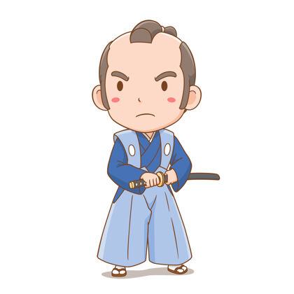 卫士可爱的日本武士男孩的卡通人物衣服剑军事