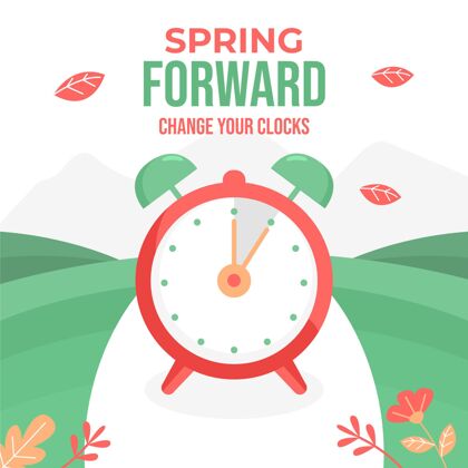 平面设计春季时间变化与时钟插图季节插图时间变化