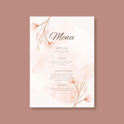 保存日期花卉婚礼菜单模板美丽餐厅菜单优雅