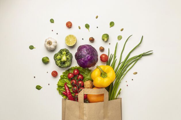 养生纸袋蔬菜品种俯视图蔬菜营养美食