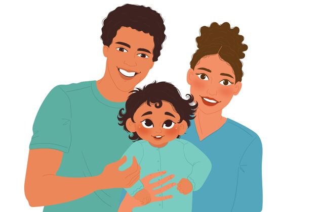 儿童平面手绘黑色家庭与婴儿插图婴儿手绘平面手绘