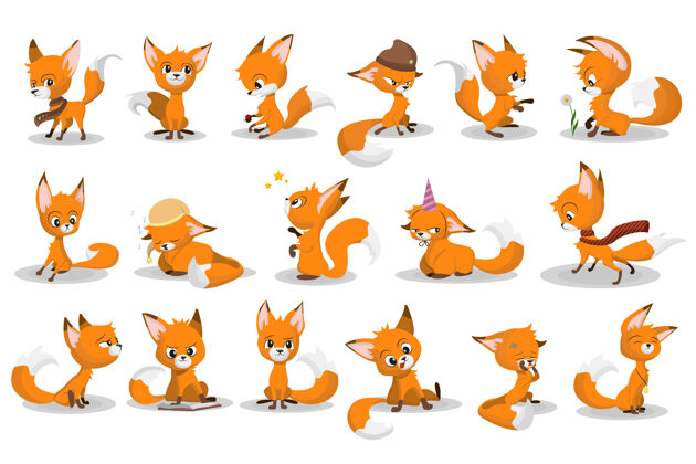 移动可爱的卡通红狐狸集有趣的动物角色笑 哭 走 玩游戏 睡觉睡眠搞笑野生