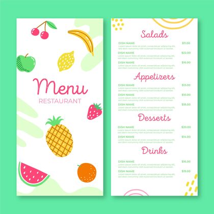绘图新鲜水果餐厅菜单模板菜单模板绘图商务