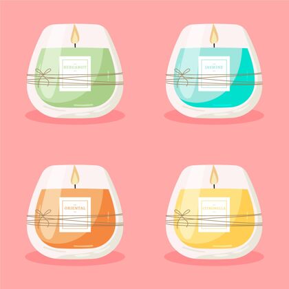 插图平面设计香味蜡烛系列放松产品元素