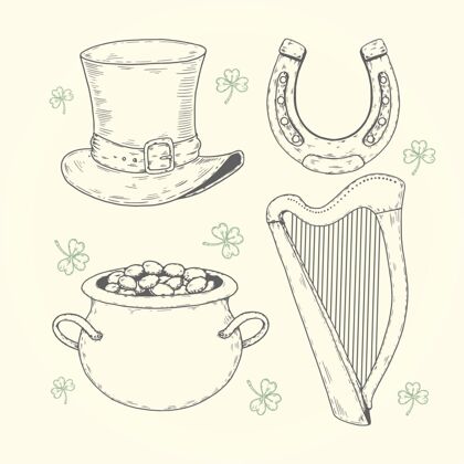 凯尔特人创意画圣帕特里克节元素包绿色幸运爱尔兰